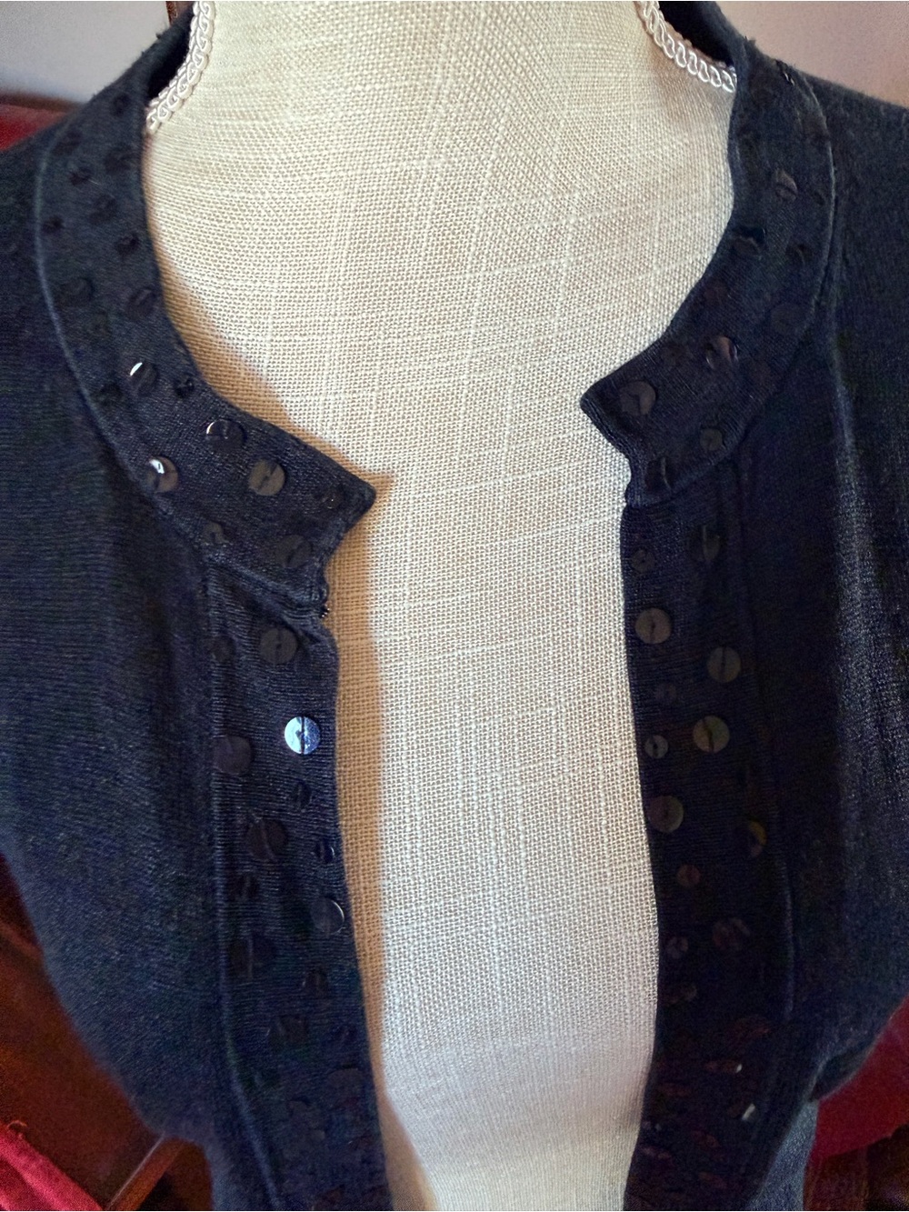 August Silk Black Open-Front Sequined-Trim Cardigan - Picture 2 of 3